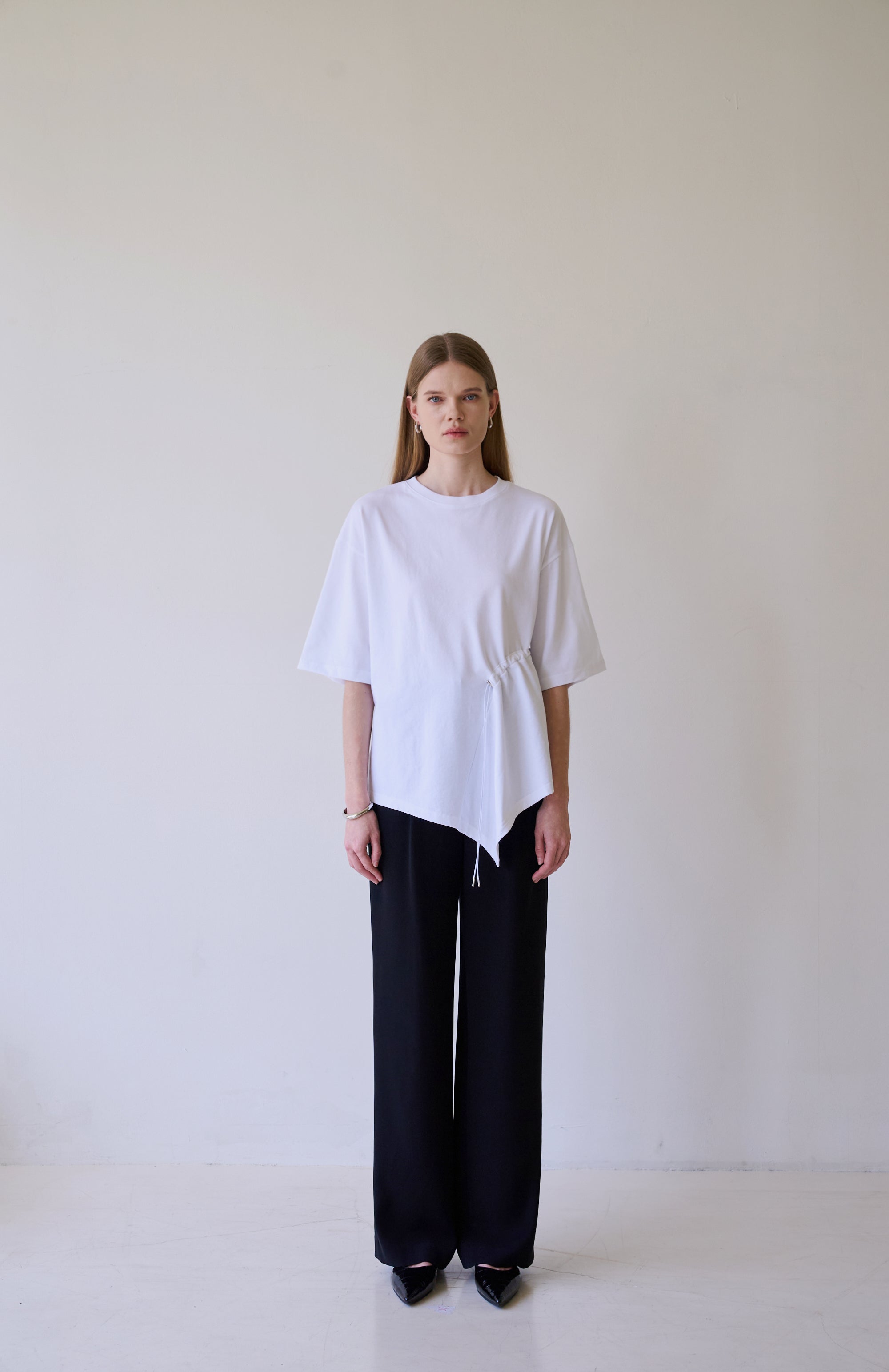 UNBALANCE DRAWSTIRING T-SHIRT_WHITE