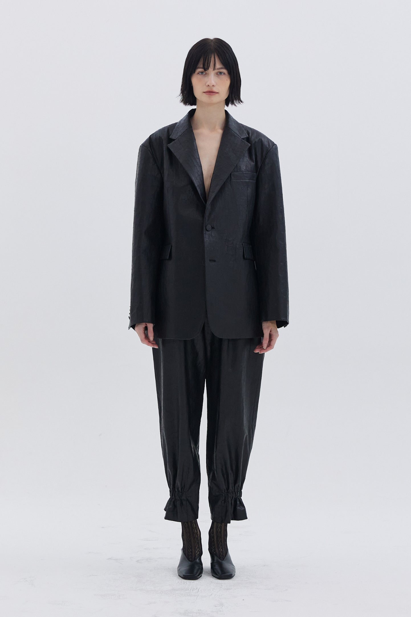 [UNISEX] CRACK LEATHER BLAZER_BLACK