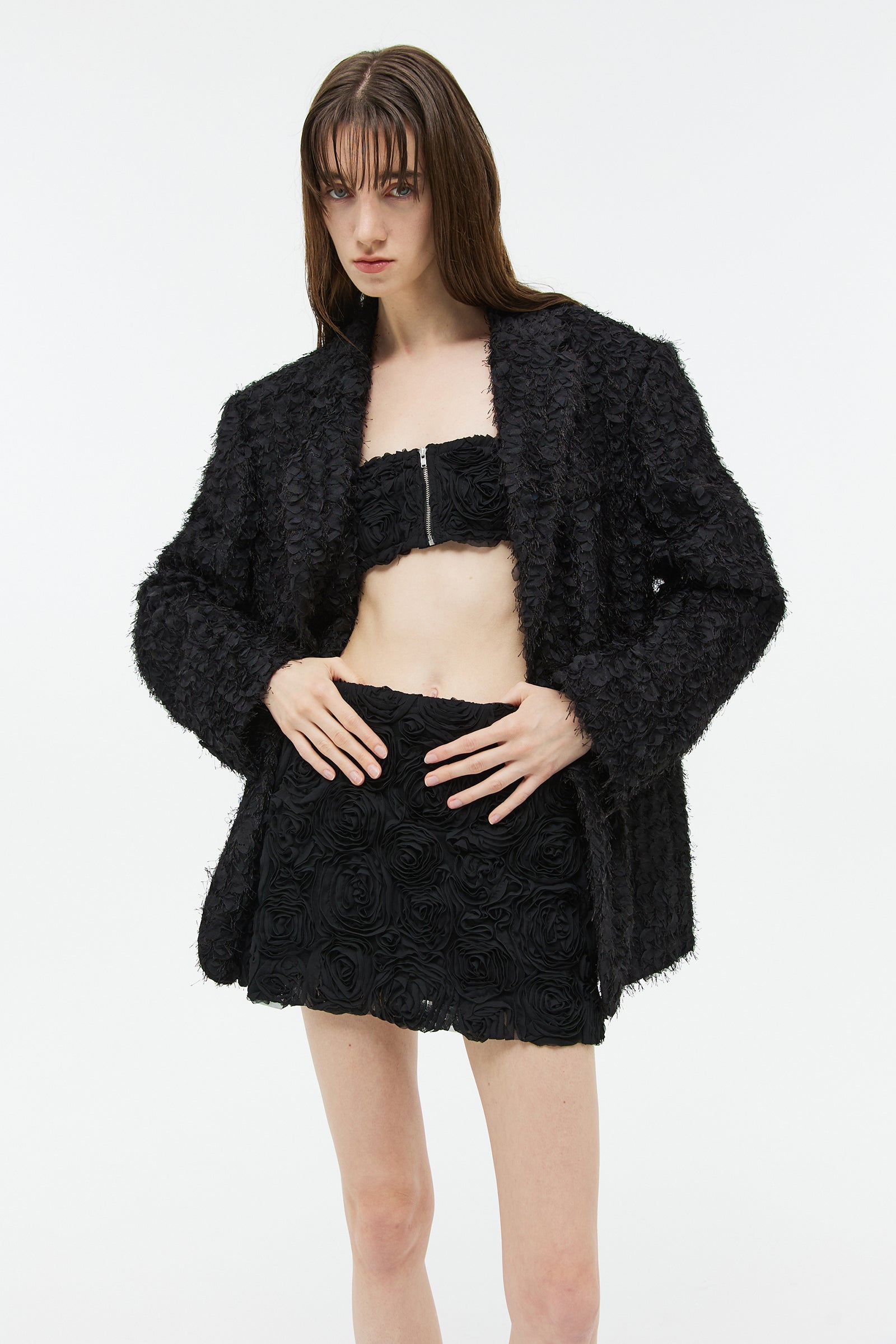 ROSE CORSAGE MINI SKIRTS_BLACK