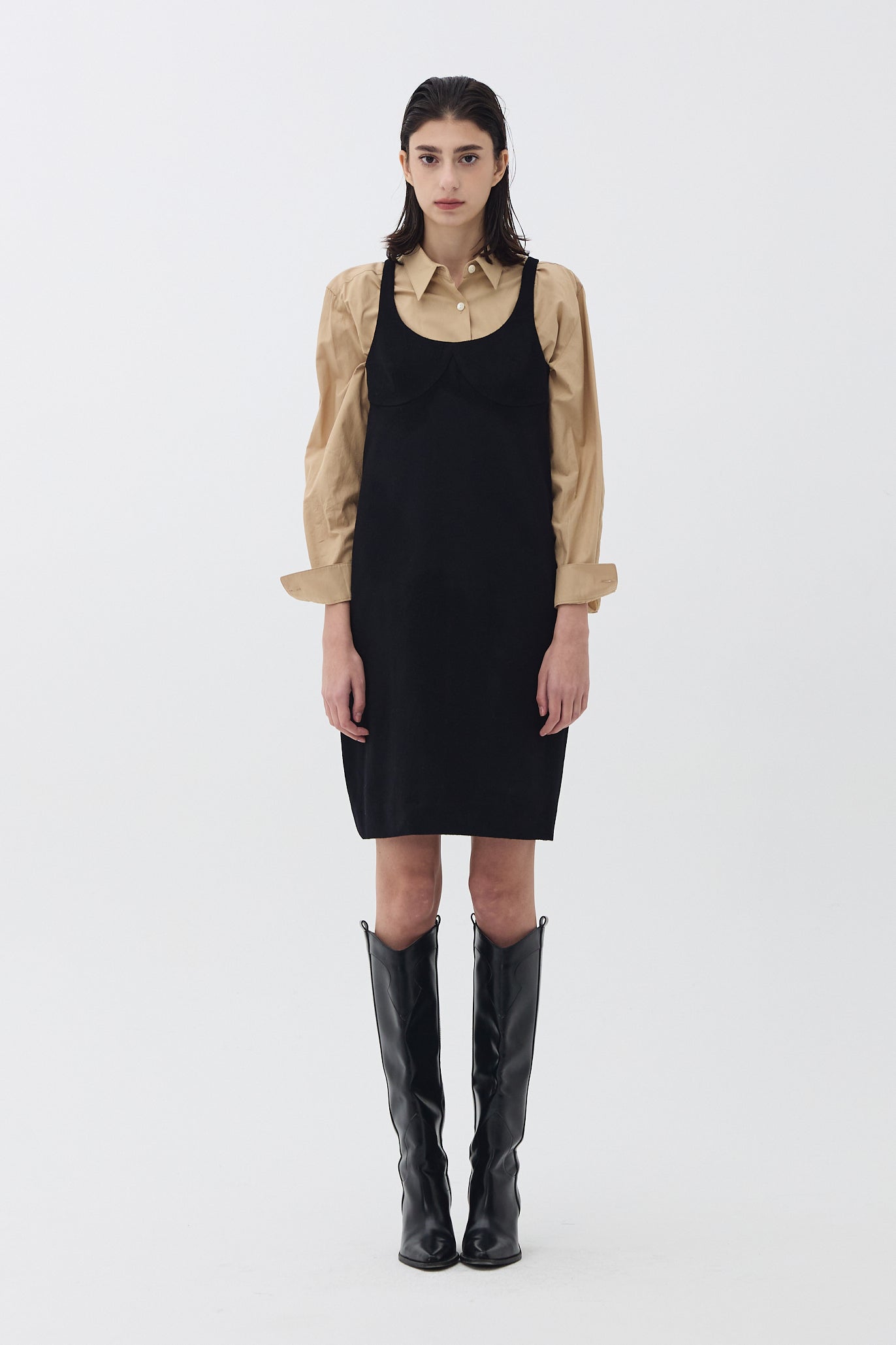 ARC-DETAIL WOOL DRESS_BLACK